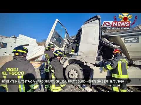 Video INCIDENTE IN AUTOSTRADA: 4 TIR DISTRUTTI, CHIUSO IL TRATTO DUINO-MONFALCONE EST | 19/01/2026