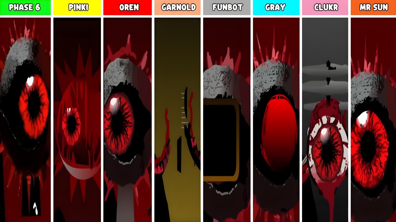 Phase 6 But Everyone Is PINKI VS OREN VS GARNOLD VS FUNBOT VS GREAY CLUKR MR SUN Incredibox Sprunki