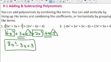 Algebra Lesson 9 1 Adding & Subtracting Polynomials