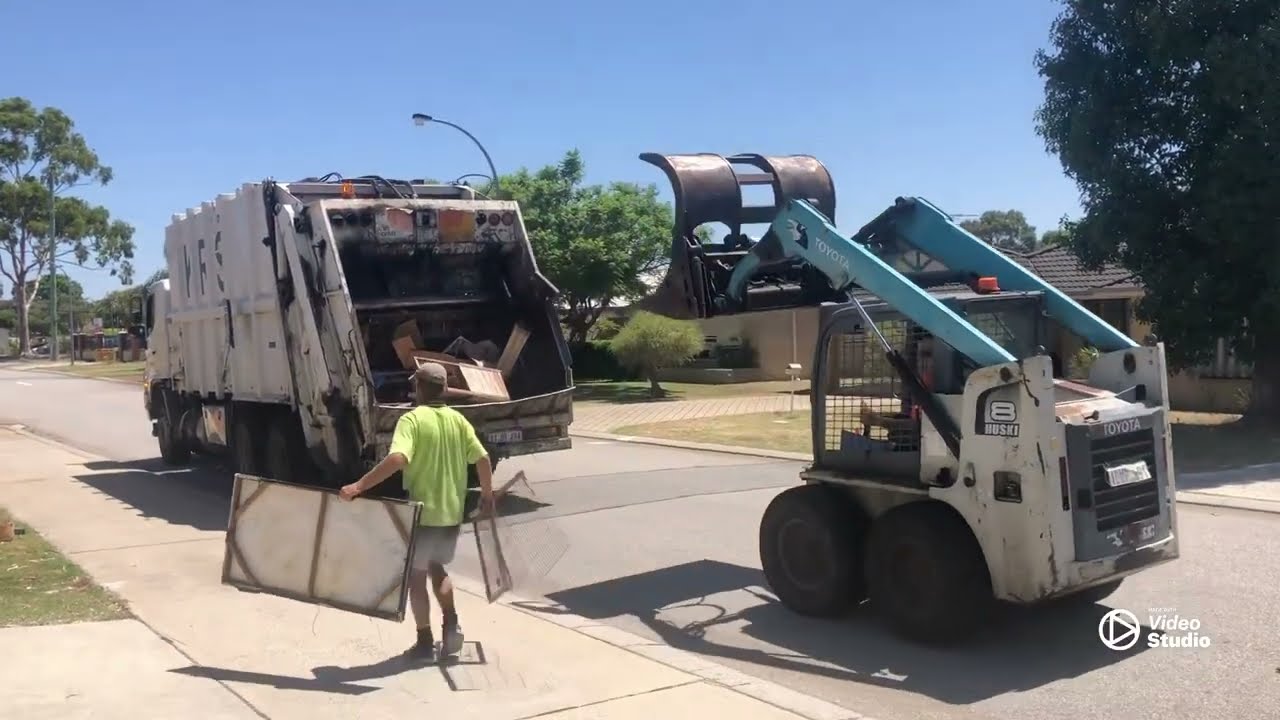 City of gossnells huge piles of hard waste bulk collections with the old KRS rear loader part 1
