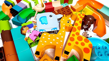 Satisfying Building Blocks coaster Marble Run ASMR - deer, seesaw elephant and giraffe course