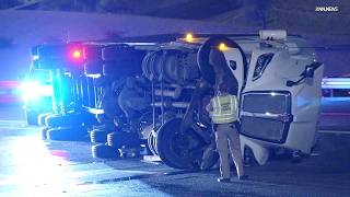 Overturned Semi-Truck Crash Closes Eastbound I-10 in Phoenix