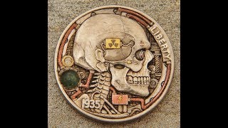 Carving a hobo nickel coin Atompunk