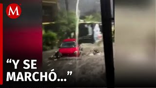 Auto es arrastrado por la corriente durante tormenta en Nuevo León