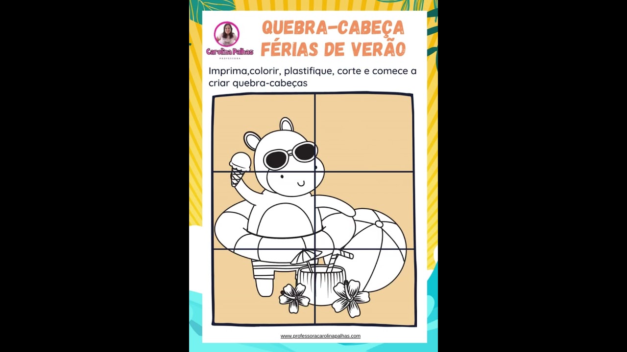 Quebra cabeças para colorir animais - Professora Carolina Palhas