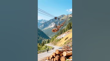 🚡 Amazing Cable Transport Carrying Heavy Logs | Incredible Mountain Engineering 🌲