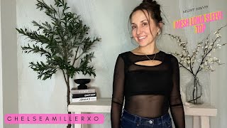 Mesh Long Sleeve Bodysuit For Women - Cutout Front Sheer Body Suit Tops