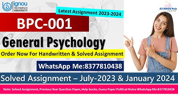 BPC-001 General Psychology|Solved Assignment 2023-24|Solved PDF|Handwritten Assignment|Best Solution