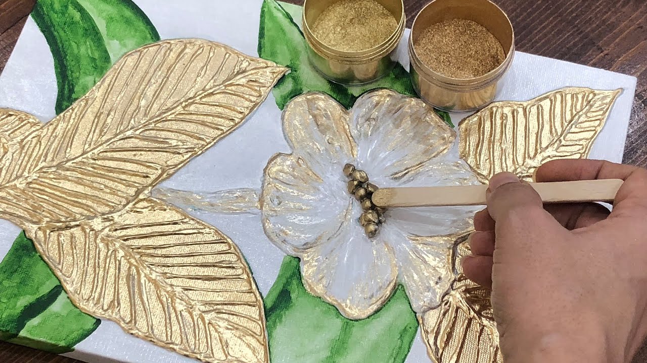 Texture Art | DIY Flower Painting | Gold Color Texture Art on Canvas 🎨 ...