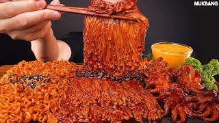 острый осьминог и грибы, лапша SPICY OCTOPUS 🐙 MUSHROOM FIRE NOODLE SEAFOOD EATING ASMR MUKBANG