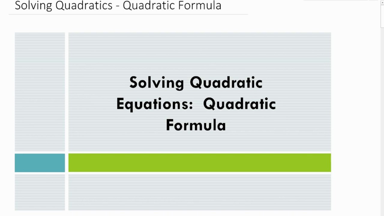 Solving Quadratics - QF (Pt.1) - YouTube