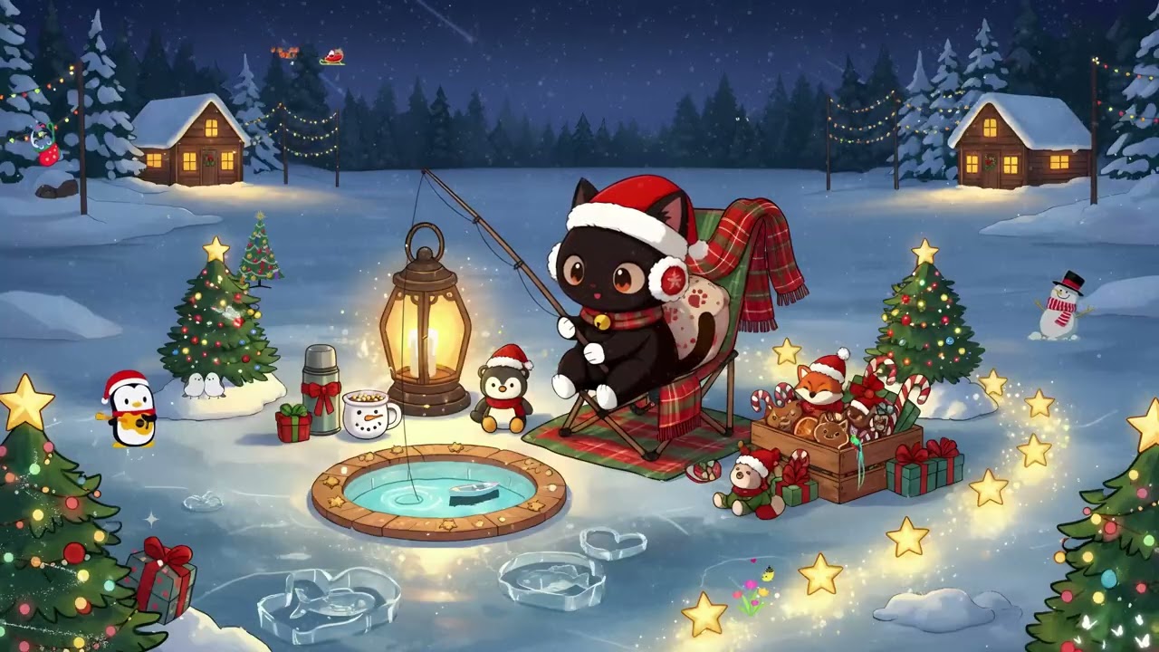 Christmas Cat's Winter Fishing 🎅 Cozy Lofi Beats for Snowy Nights ❄️ Calm Lofi for Peaceful Holidays