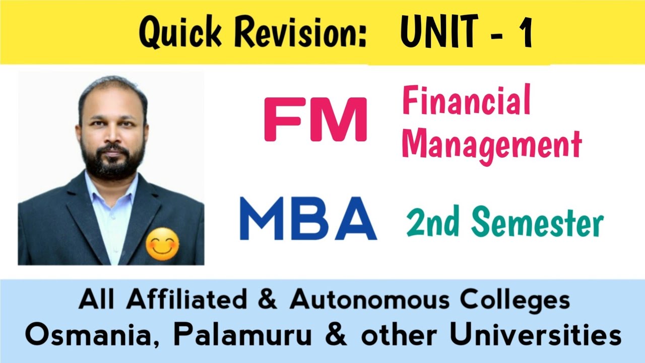 FM Unit 1 Quick Revision MBA 2nd Semester II Sem Financial Management ...