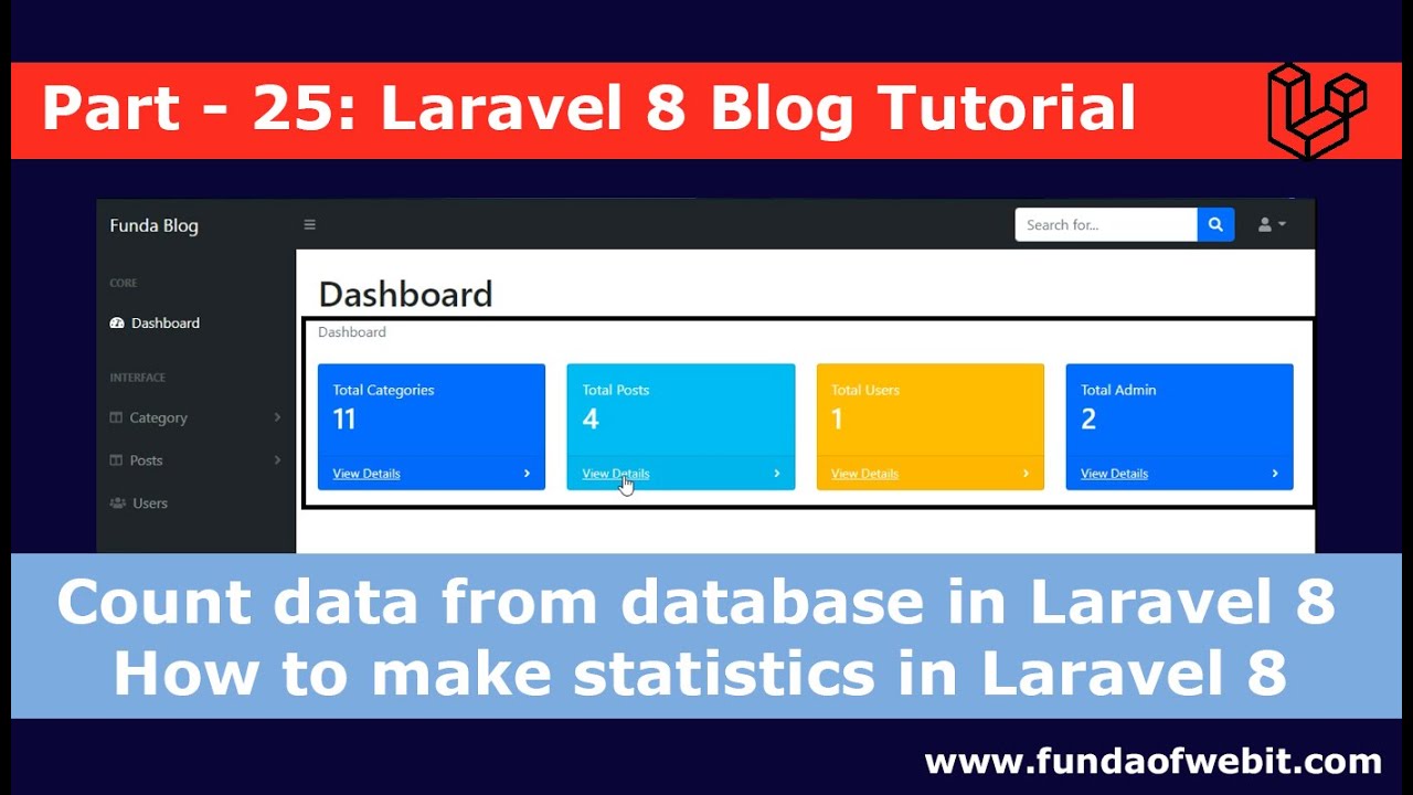 Laravel 8 Blog - 25: Count Data From Database In Laravel 8 | How To Make Statistics In Laravel 8