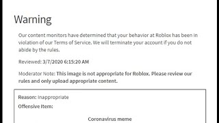 I GOT BANNED FOR POSTING CORONAVIRUS MEME ON ROBLOX