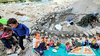 Single Mother & 4 Children by a Wild River: Fishing & Building a Fish Pond in Zagros Mountains