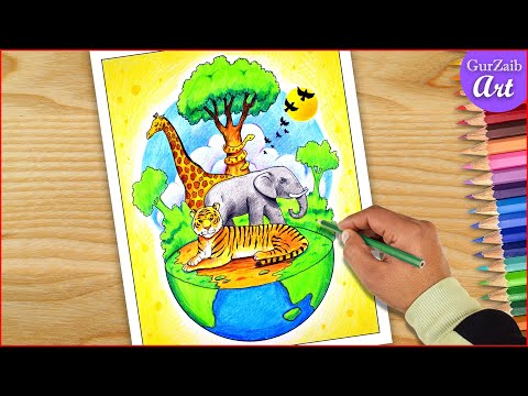 Save Wildlife Drawing | How to draw save animals save forests poster
