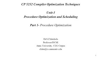 CP5252 Compiler Optimization Techniques ,Unit 3 Lect 1-Procedure Optimization