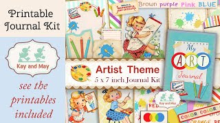 Art junk journal printable kit, KayandMay Artist journal, your art journey, painting, drawing diary