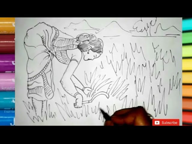 How to Draw a Village Landscape where farmers harvesting paddy on fields |  Episode- 12 - video Dailymotion