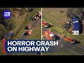 Serious truck crash closes both directions of Victoria's Hume Highway | 9 News Australia