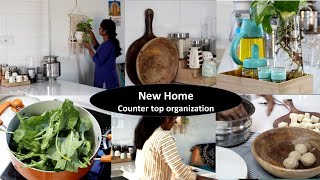 *New Home* Budget friendly kitchen counter top organization|பாலக் பன்னீர், பச்சைபயிறு குழம்பு recipe