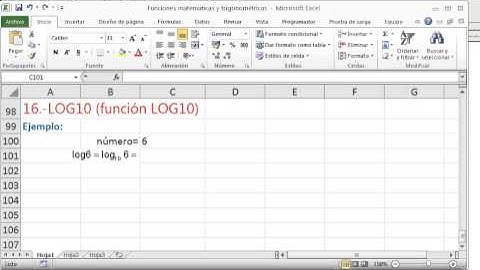 Excel funcion log10 (logaritmo de un número en base 10)