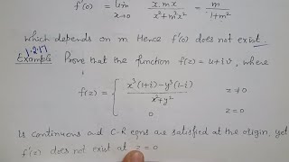 1.2.17 show that the exponential function is not analytic although CR equation are satisfied complex