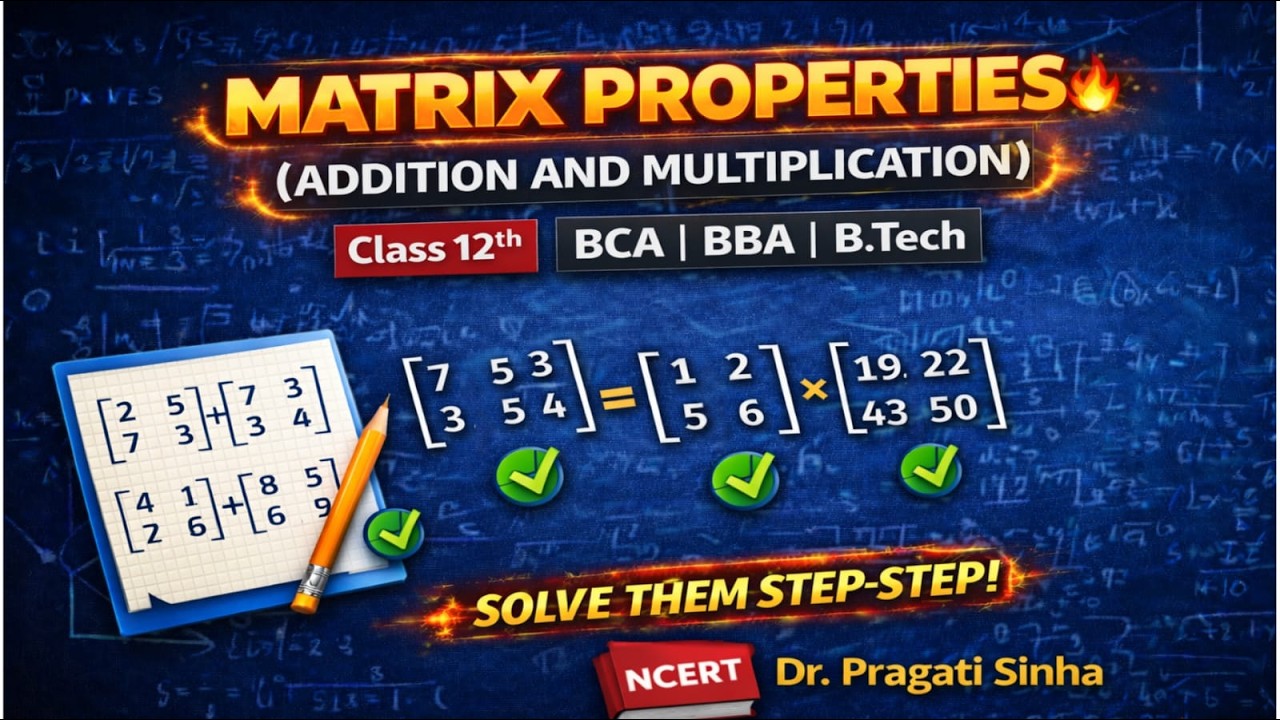 Matrix Properties (Addition and Multiplication) 🔥|Class 12th|BCA|BBA|B.tech|Dr. Pragati Sinha