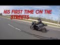 BEGGINNER RIDES MOTORCYCLE ON THE ROAD FOR THE FIRST TIME!