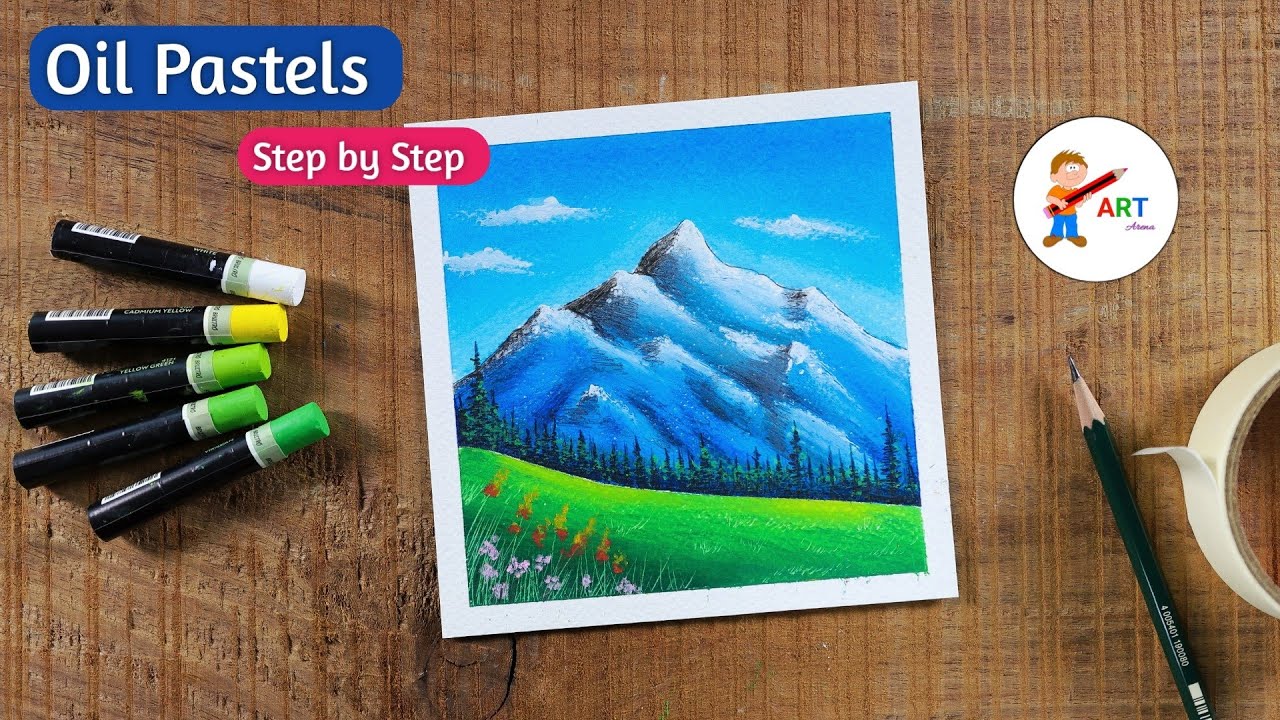 Beautiful Mountain Scenery / Drawing with Oil Pastels / Step by ...