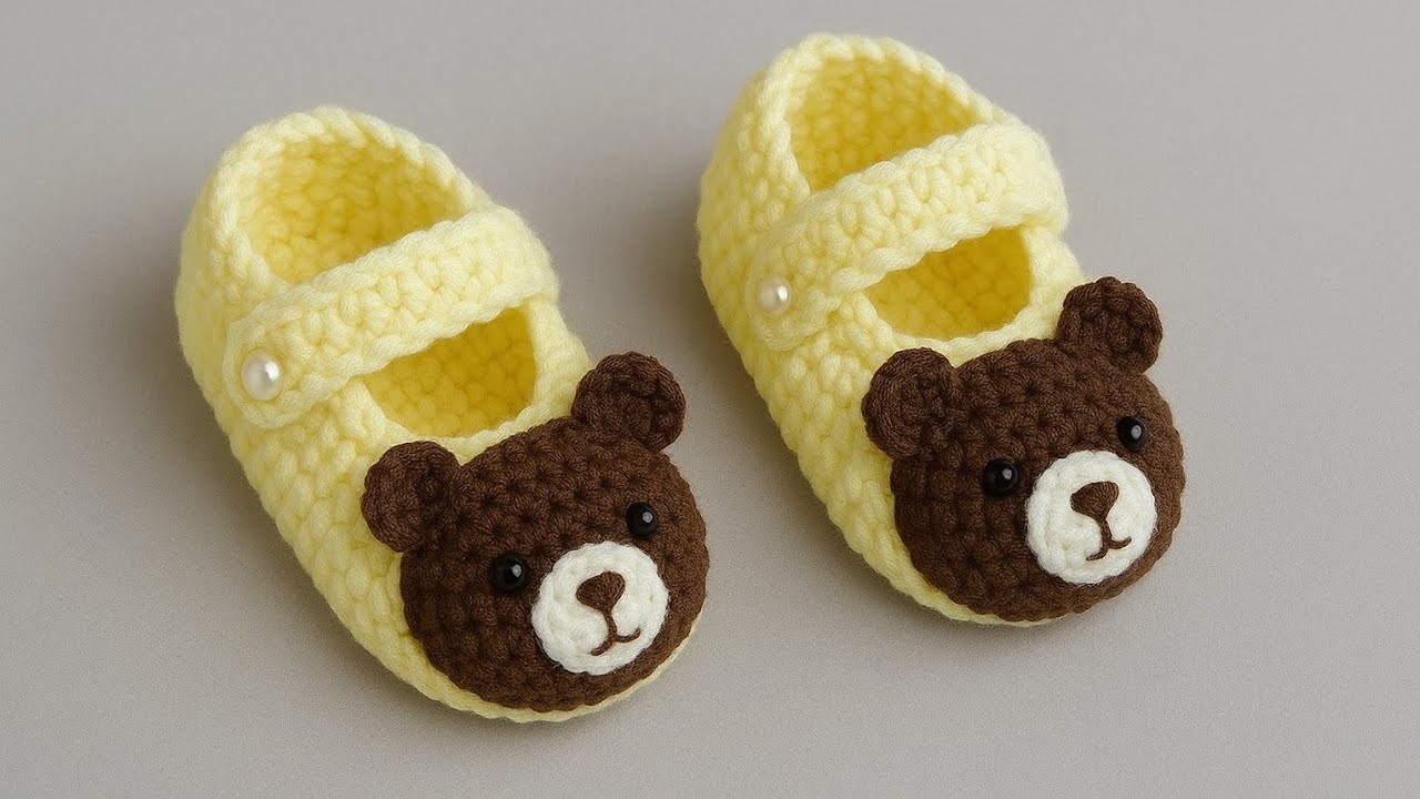 Crochet Teddy bear shoes for 1 years old baby tutorial by sumbalknitque 