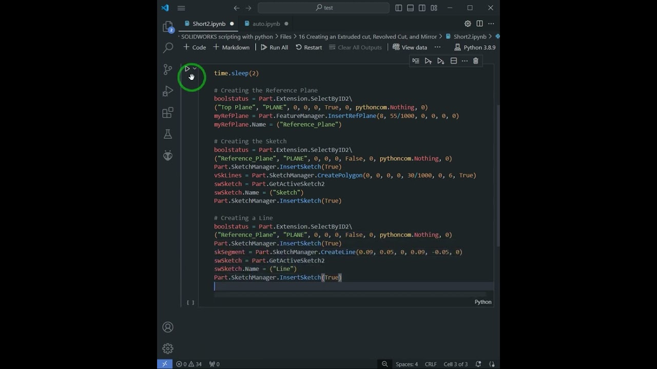 SolidWorks API - Creating a Revolved Cut #engineering #solidworks #macro #python