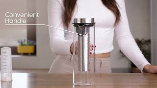 Hydracy 1.5L Glass Pitcher with Handle - Carafe for Cold Brew, Tea & Fruit Infusion