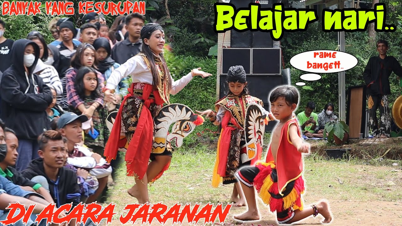 dimas belajar tari bujang ganong, di acara pagelaran jaranan, banyak yang kesurupan!!