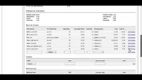 Calculating sub recipe costs