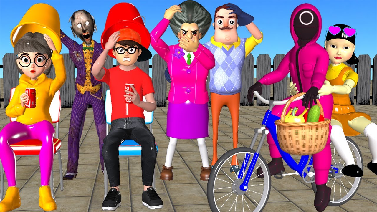 Squid Game Vs Scary Teacher 3d Grannyjoker Troll Nick And Tani Vs Miss T And Hello Neighbor