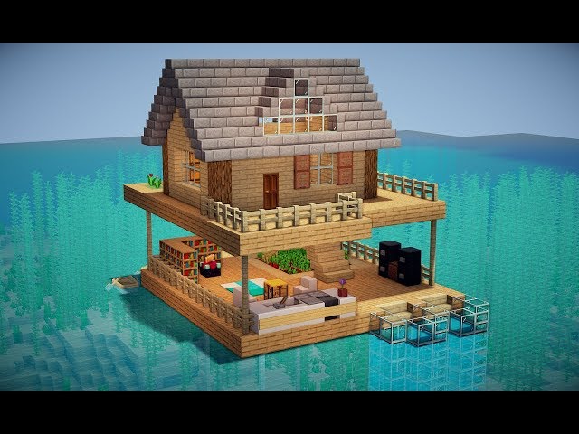 Fundo Casa De Minecraft Construída Na água Em Minecraft Fundo