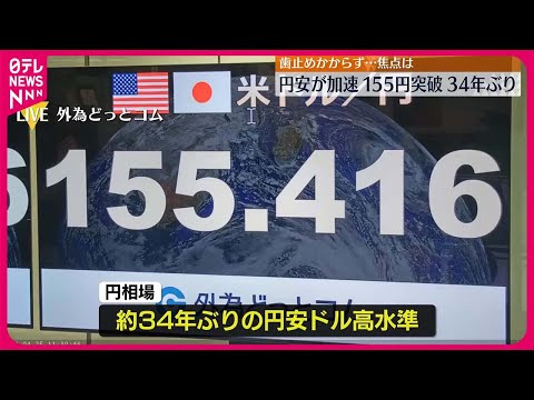 【歴史的な円安水準】34年ぶり1ドル＝155円を突破  25日から日銀が金融政策決定会合