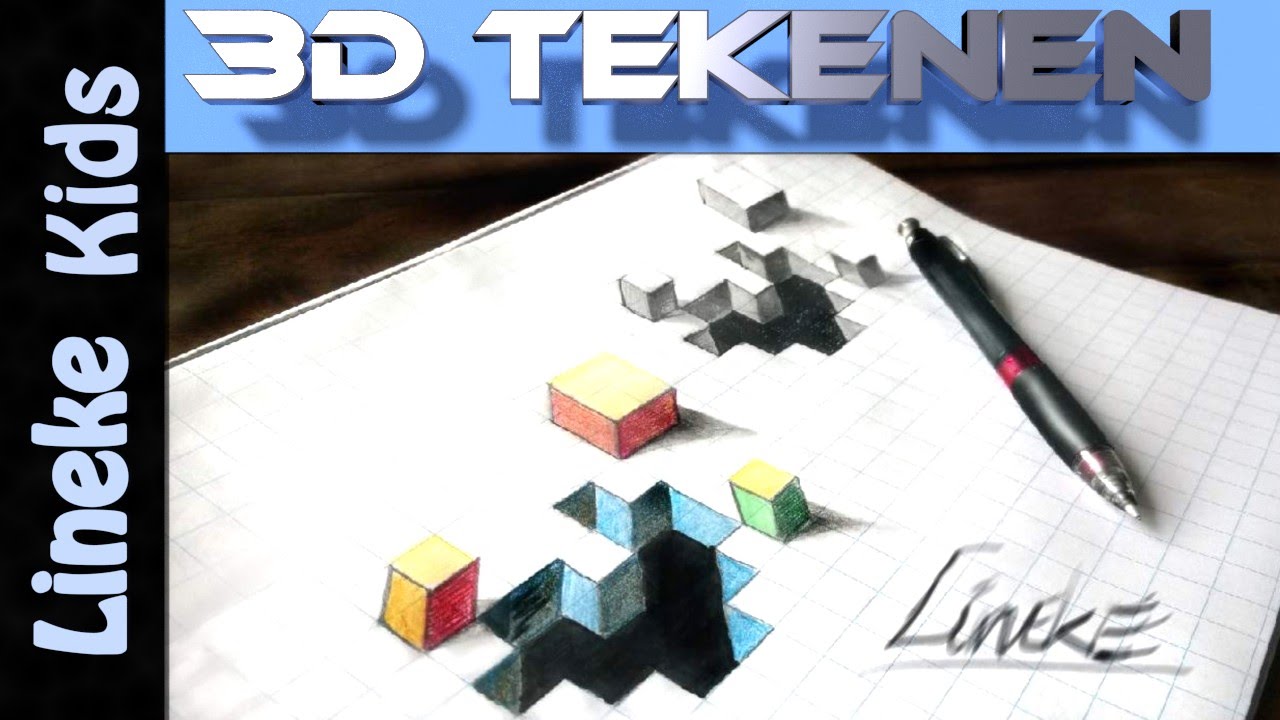 Verwonderend 3D tekening! GAT tekenen en Kubus in stappen voor beginners - YouTube YY-18