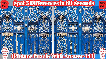 Spot 5 Differences in 60 Second😇!99% Fail!#Puzzle-141 With Answer!#FindTheDifference #challenge