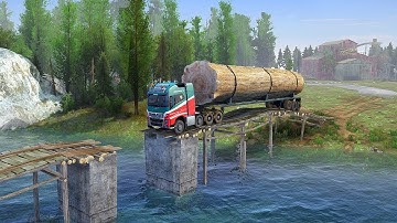 The CRAZY Moment a Logging Truck Crosses a Broken Bridge - Spintires Mudrunner 2018
