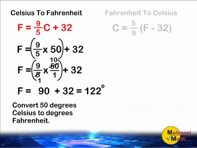 Fahrenheit to Celsius Using This Formula F=9/5(C)+32 NEED ALGEBRA