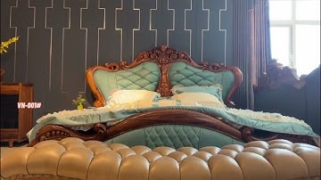 Giường Ngủ Tân Cổ Điển Nhập Khẩu Được Làm Bằng Da Bò Tót - Khung Gỗ Mun Hoa Nam Phi