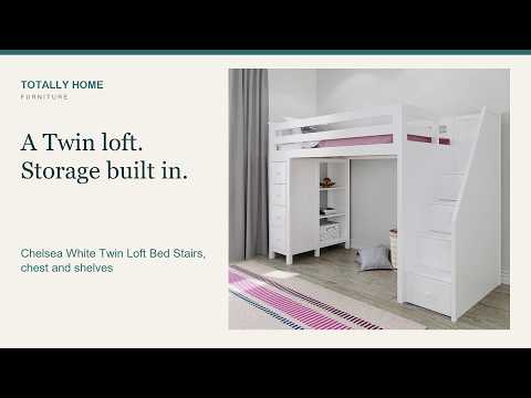 Chelsea White Twin Loft Bed with Stairs video overview