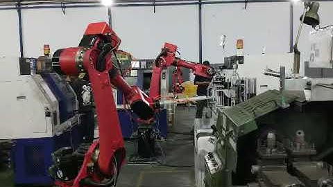 BRTIRUS1820A Six axis robot one drag three CNC loading and unloading project video