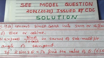 SEE Model Question Solution 2076 ll Optional Maths ll Q. No. 9(a,b,c) ll IR Simkhada