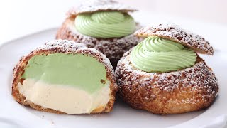 抹茶とカスタードクリームのクッキーシューの作り方 Matcha & Custard Cream Puffs｜HidaMari Cooking