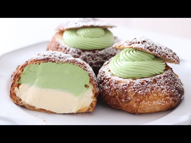 抹茶とカスタードクリームのクッキーシューの作り方 Matcha & Custard Cream Puffs｜HidaMari Cooking