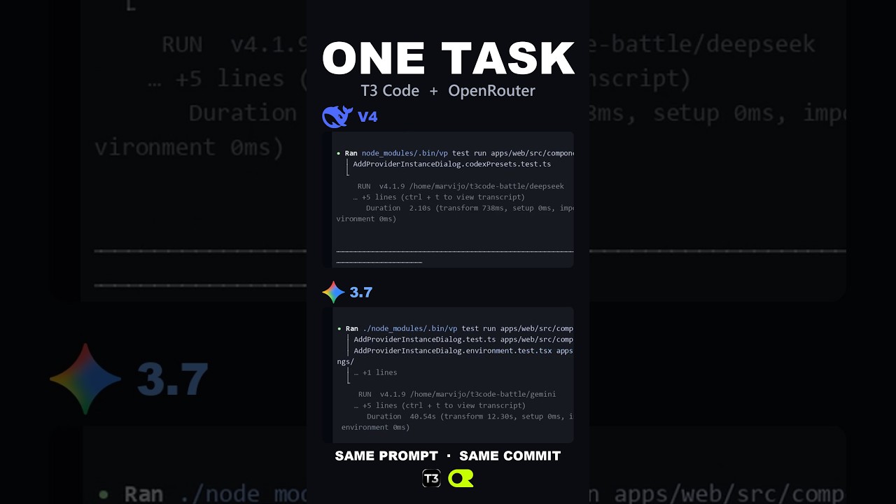 DeepSeek V4 vs Gemini 3.7 Flash: OpenRouter in T3 Code #shorts
